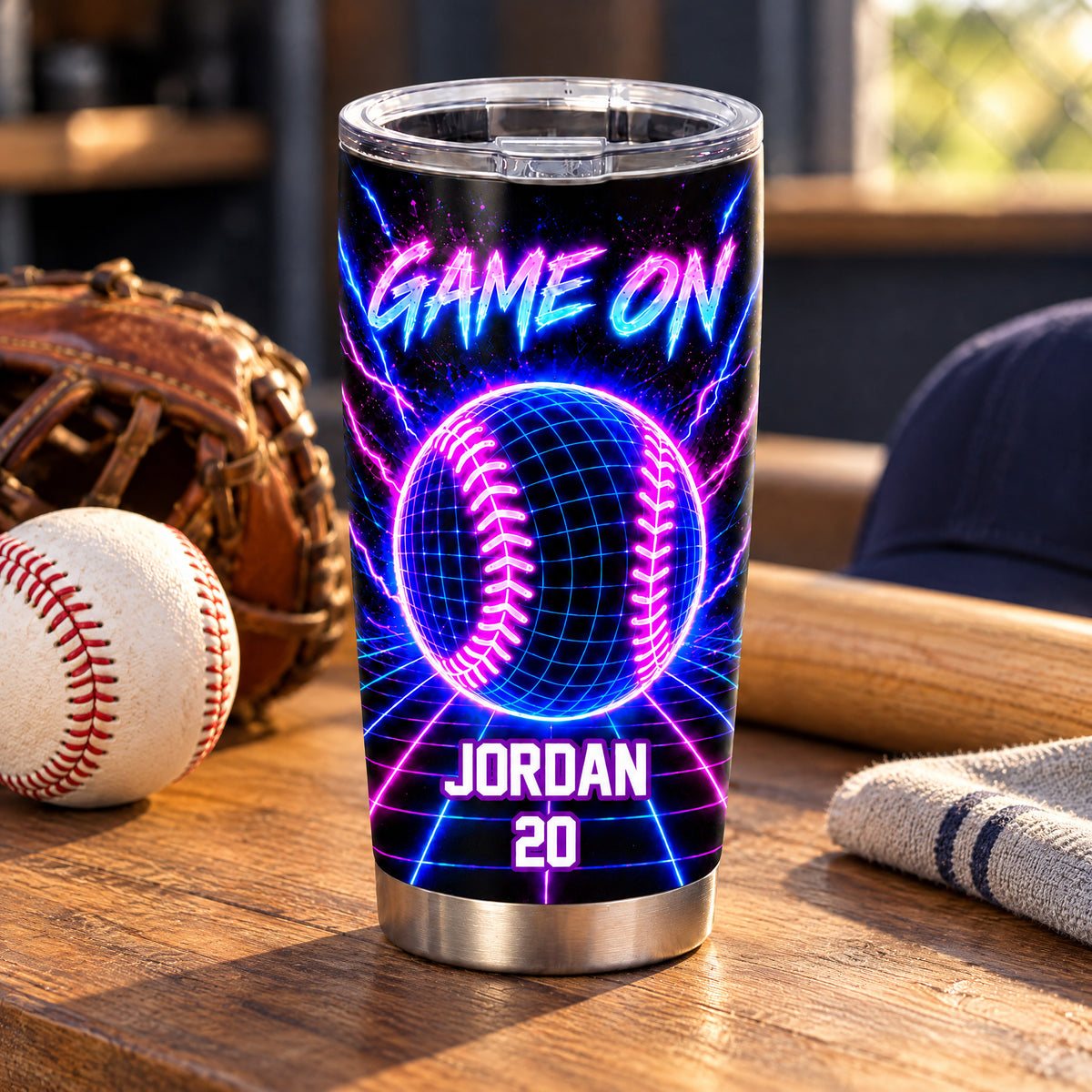 Neon Wireframe Sports - Personalized Tumbler, Custom Gift For Sport Players