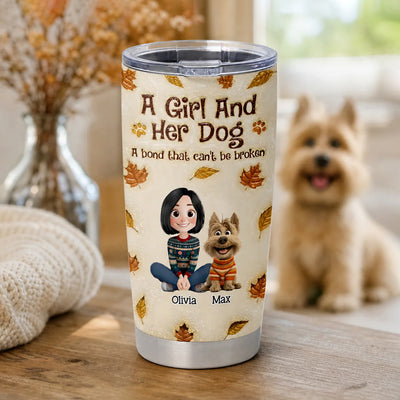 A Girl And Her Dog Autumn - Personalized Tumbler, Gift For Her, Dog Mom Tumbler, Fall Gift