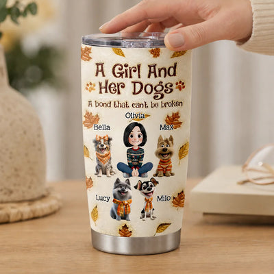 A Girl And Her Dog Autumn - Personalized Tumbler, Gift For Her, Dog Mom Tumbler, Fall Gift