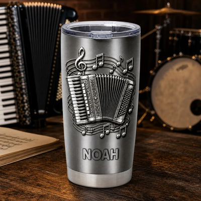 For The Music Lover Who Carries a Song Wherever They Go -  Personalized Tumbler, Brushed Silver Metal 3D Tumbler For Accordion Lovers