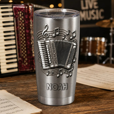 For The Music Lover Who Carries a Song Wherever They Go -  Personalized Tumbler, Brushed Silver Metal 3D Tumbler For Accordion Lovers