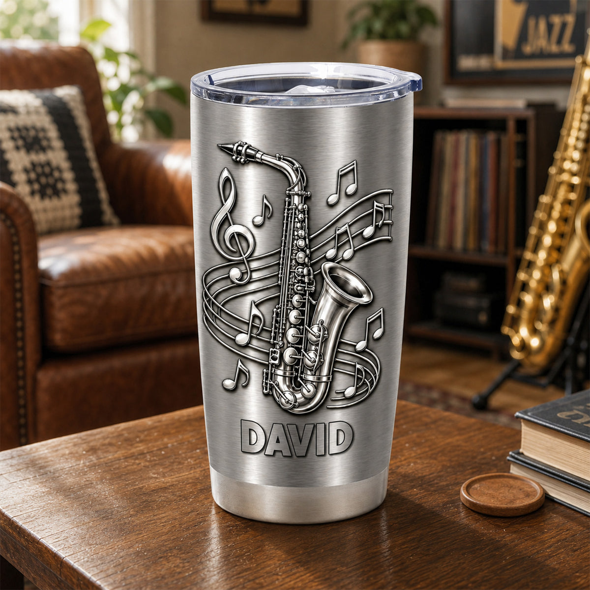 For The Music Lover Whose Soul Comes Alive With Every Song - Personalized Tumbler , Custom 3D Metallic Sax Gift for Saxophonists, Jazz Musicians &amp; Music Lovers