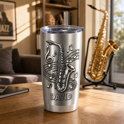 For The Music Lover Whose Soul Comes Alive With Every Song - Personalized Tumbler , Custom 3D Metallic Sax Gift for Saxophonists, Jazz Musicians & Music Lovers