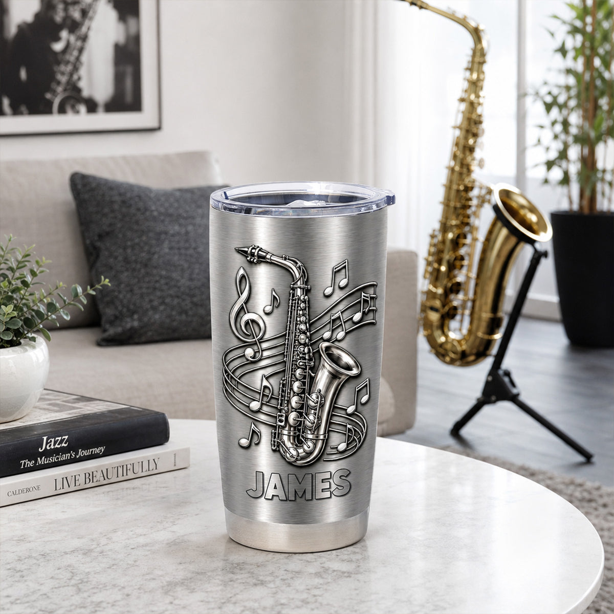 For The Music Lover Whose Soul Comes Alive With Every Song - Personalized Tumbler , Custom 3D Metallic Sax Gift for Saxophonists, Jazz Musicians &amp; Music Lovers