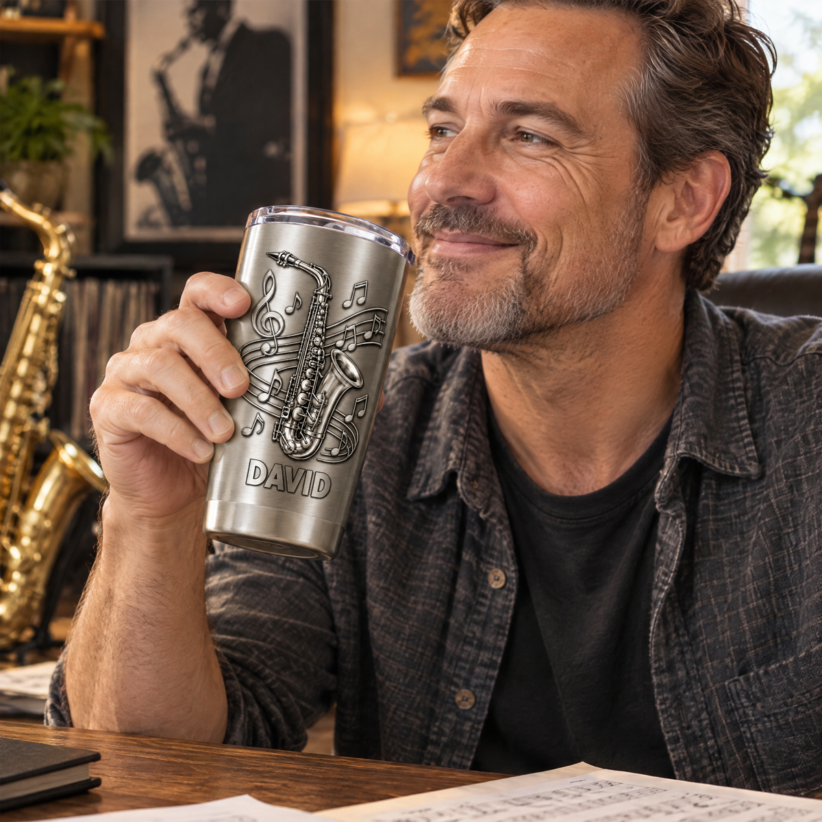 For The Music Lover Whose Soul Comes Alive With Every Song - Personalized Tumbler , Custom 3D Metallic Sax Gift for Saxophonists, Jazz Musicians &amp; Music Lovers