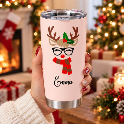 Reindeer Christmas - Personalized Tumbler, Custom Name Holiday Cup, Family Christmas Gift, Christmas Tumbler Gift