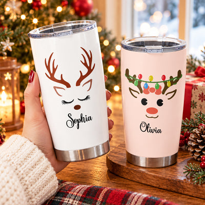 Reindeer Christmas - Personalized Tumbler, Custom Name Holiday Cup, Family Christmas Gift, Christmas Tumbler Gift