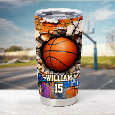 Basketball Smash Wall - Personalized Tumbler, Custom Name & Number Gift For Basketball Lovers