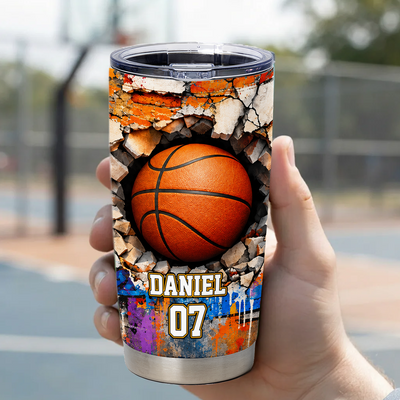 Basketball Smash Wall - Personalized Tumbler, Custom Name & Number Gift For Basketball Lovers