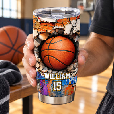 Basketball Smash Wall - Personalized Tumbler, Custom Name & Number Gift For Basketball Lovers