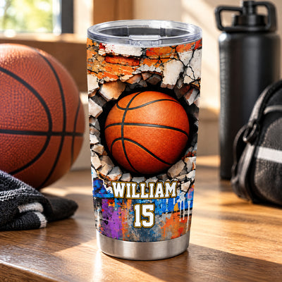 Basketball Smash Wall - Personalized Tumbler, Custom Name & Number Gift For Basketball Lovers