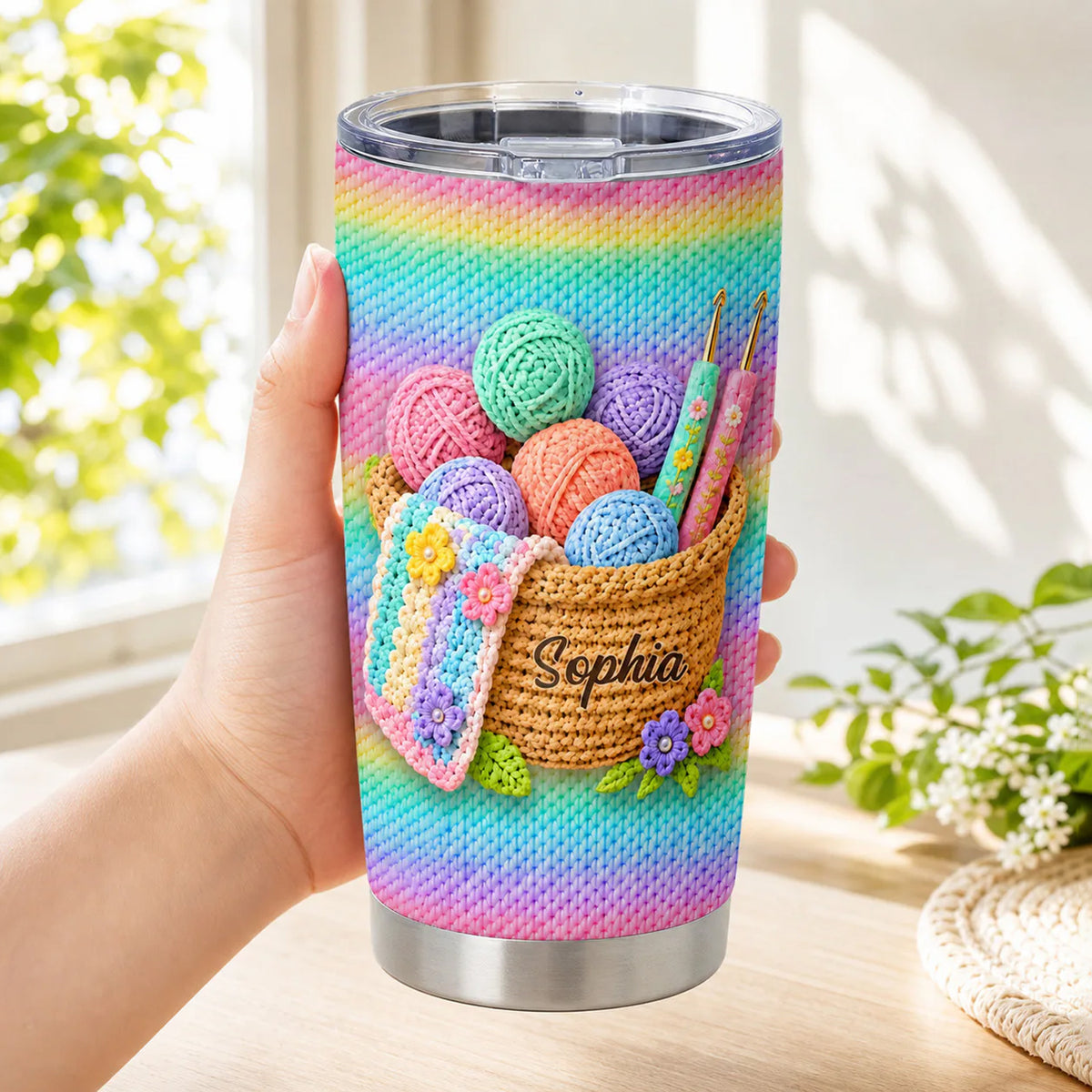 Crochet Yarn Basket - Personalized Tumbler,  Custom Crafting Gift for Crochet Lovers