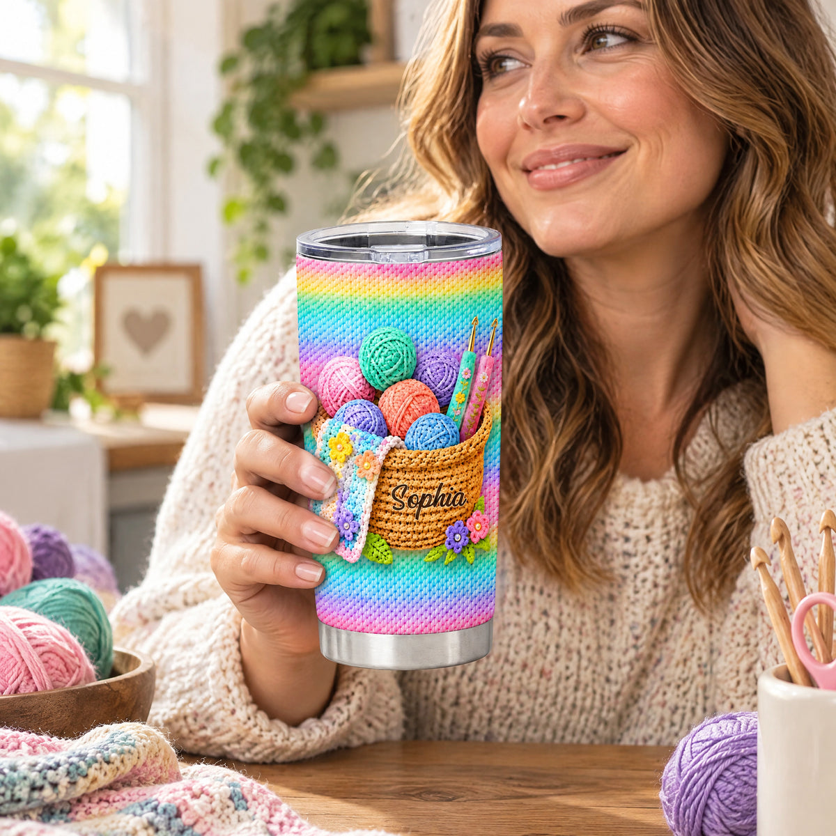 Crochet Yarn Basket - Personalized Tumbler,  Custom Crafting Gift for Crochet Lovers