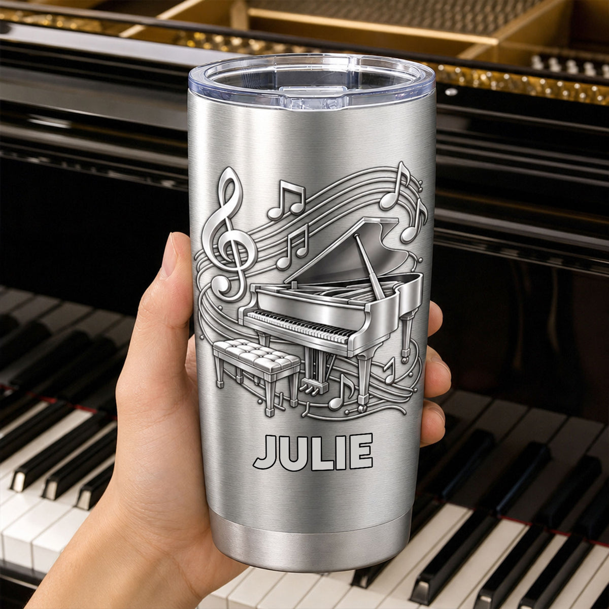 For The One Whose Heart Has Always Found A Home In Every Note - Personalized Tumbler , Custom 3D Metallic Piano Gift for Pianists