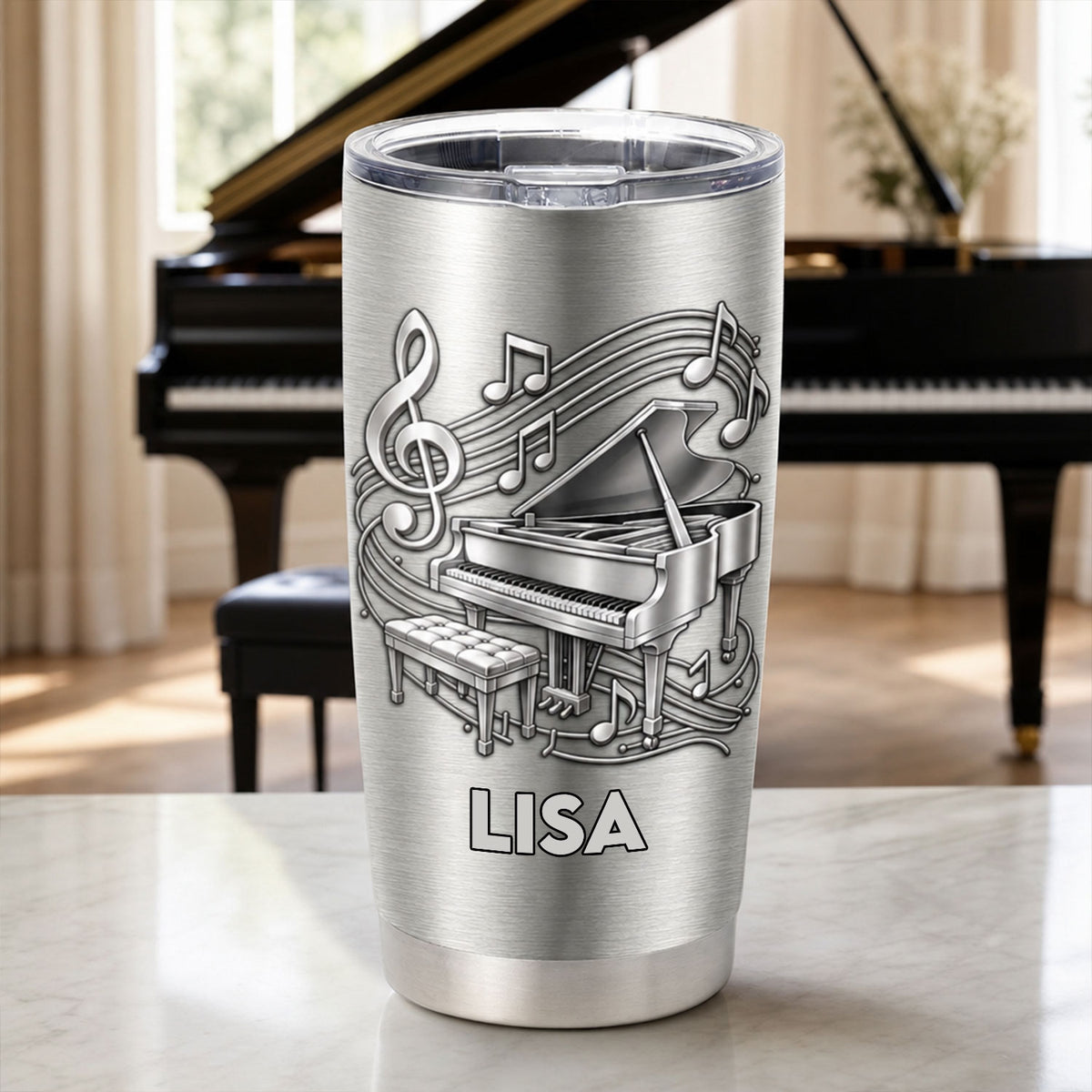 For The One Whose Heart Has Always Found A Home In Every Note - Personalized Tumbler , Custom 3D Metallic Piano Gift for Pianists