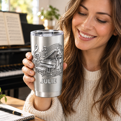 For The One Whose Heart Has Always Found A Home In Every Note - Personalized Tumbler , Custom 3D Metallic Piano Gift for Pianists