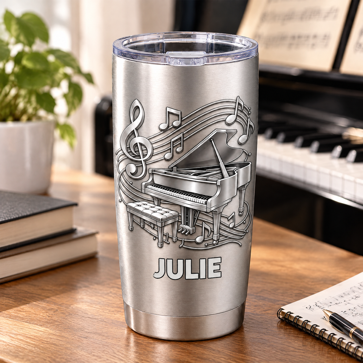 For The One Whose Heart Has Always Found A Home In Every Note - Personalized Tumbler , Custom 3D Metallic Piano Gift for Pianists