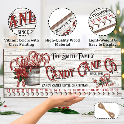 Candy Canes Until Christmas - Personalized Wood Sign, Christmas Countd