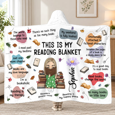 This Is My Reading Blanket - Personalized Hooded Blanket, Custom Name And Birth Month Flower Blanket, Gift For Reading Lovers