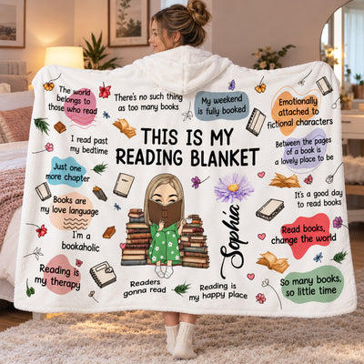 This Is My Reading Blanket - Personalized Hooded Blanket, Custom Name And Birth Month Flower Blanket, Gift For Reading Lovers