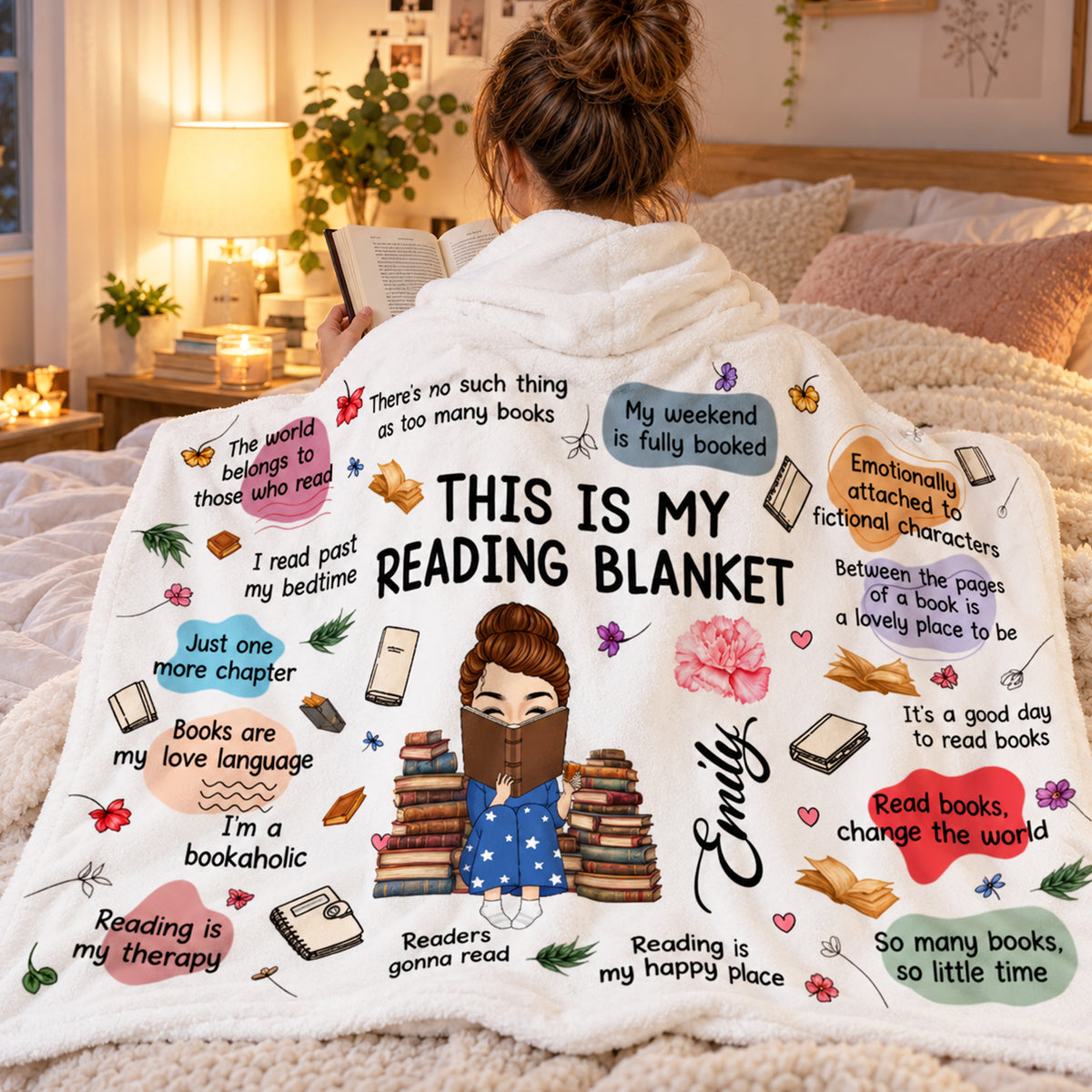 This Is My Reading Blanket - Personalized Hooded Blanket, Custom Name And Birth Month Flower Blanket, Gift For Reading Lovers