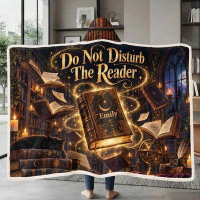 Do Not Disturb The Reader- Personalized Wearable Hooded Blanket,  Dark Academia Magic Spellbook Blanket