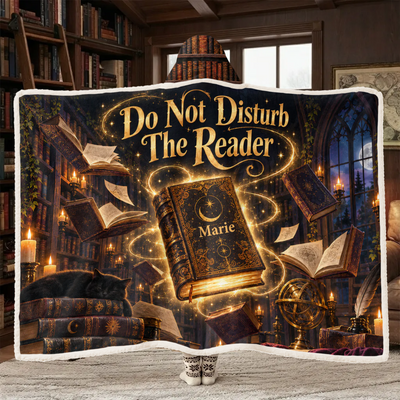 Do Not Disturb The Reader- Personalized Wearable Hooded Blanket,  Dark Academia Magic Spellbook Blanket
