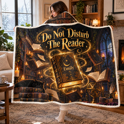 Do Not Disturb The Reader- Personalized Wearable Hooded Blanket,  Dark Academia Magic Spellbook Blanket
