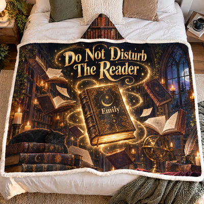 Do Not Disturb The Reader- Personalized Wearable Hooded Blanket,  Dark Academia Magic Spellbook Blanket