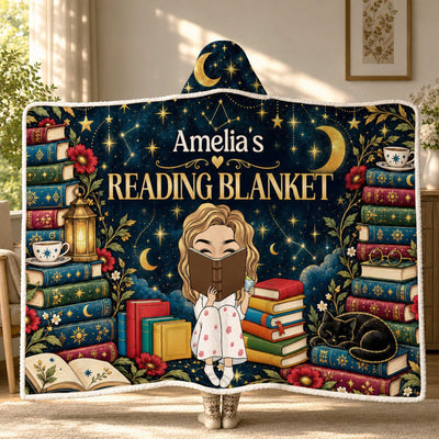 My Reading Corner - Personalized Wearable Hooded Blanket, Custom Name Reader Blanket, Gift For Book Lovers