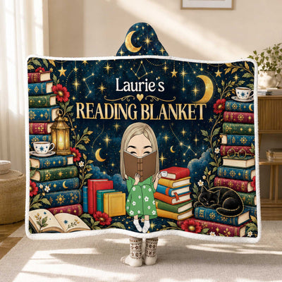 My Reading Corner - Personalized Wearable Hooded Blanket, Custom Name Reader Blanket, Gift For Book Lovers