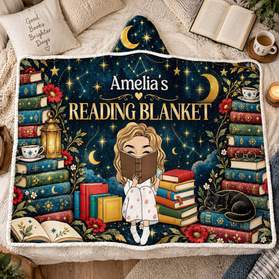 My Reading Corner - Personalized Wearable Hooded Blanket, Custom Name Reader Blanket, Gift For Book Lovers