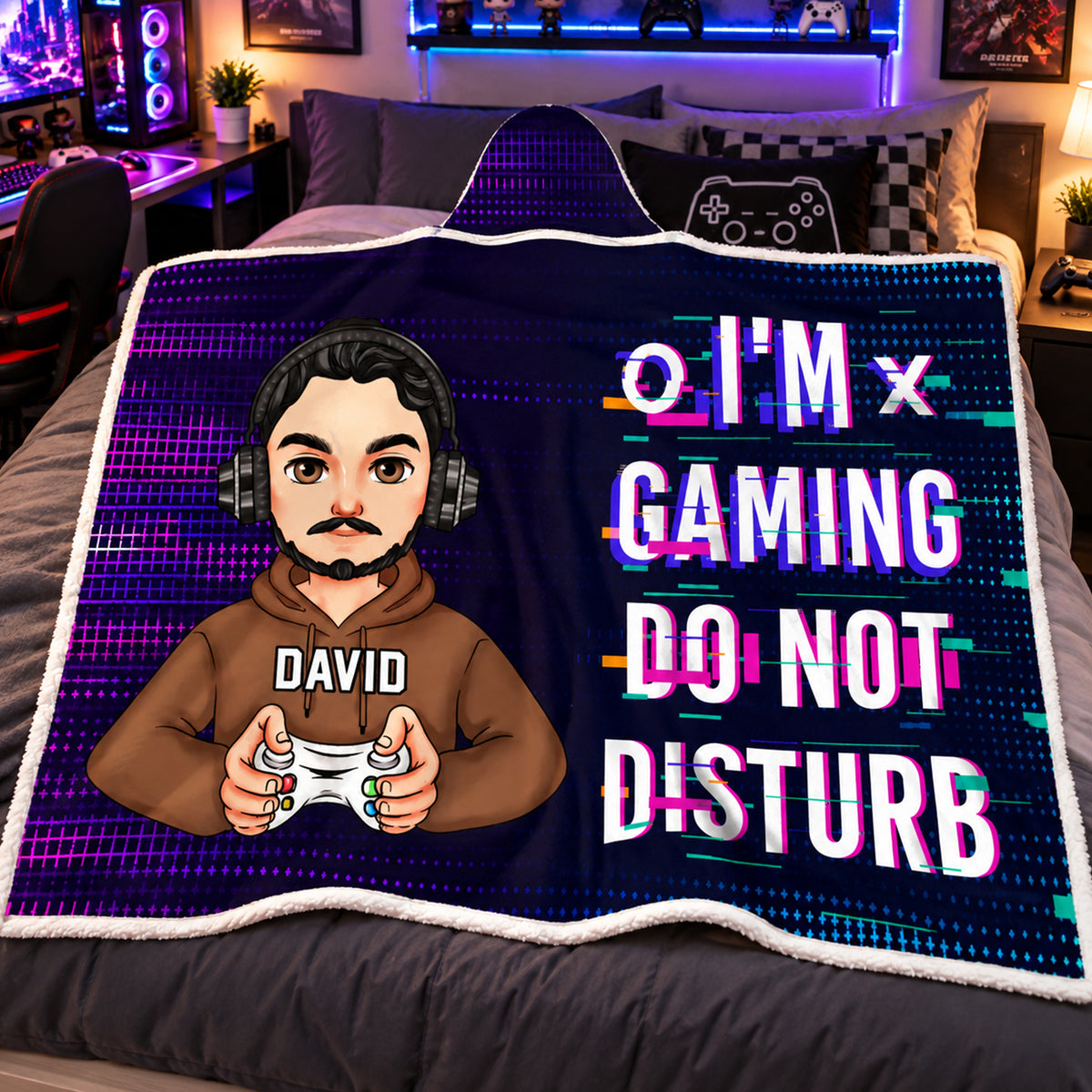 Gaming Time - Personalized Wearable Hooded Blanket, Custom Name , Video Game Lover Blanket, Gift for Gamer