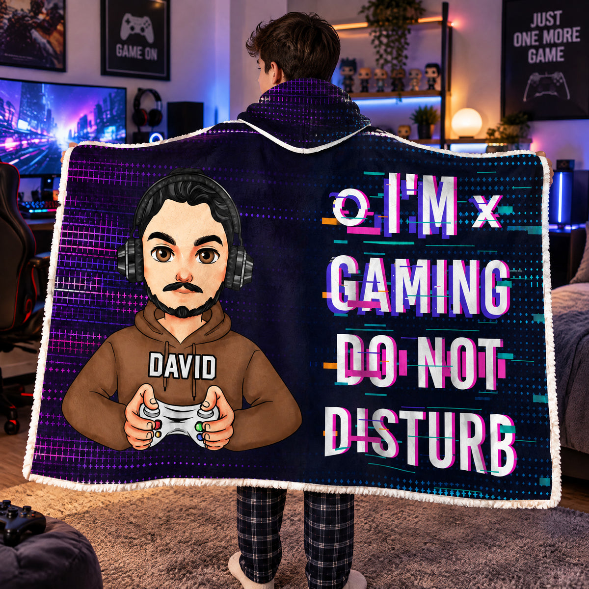 Gaming Time - Personalized Wearable Hooded Blanket, Custom Name , Video Game Lover Blanket, Gift for Gamer
