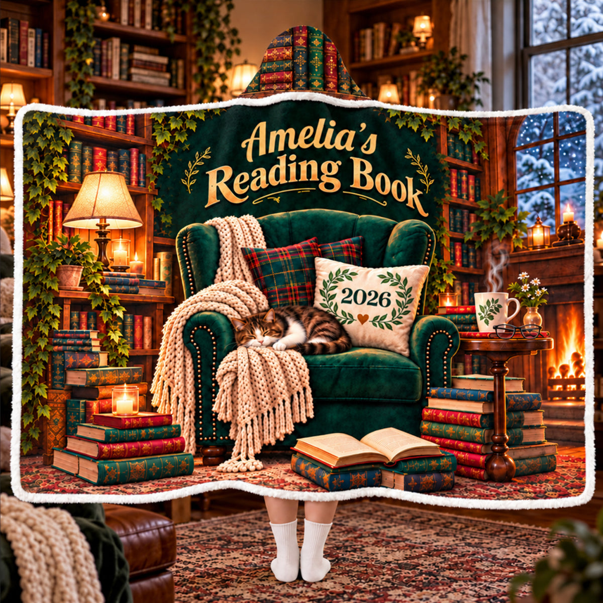 Mom's Reading Nook - Personalized Hooded Blanket, Gift For Book Lovers