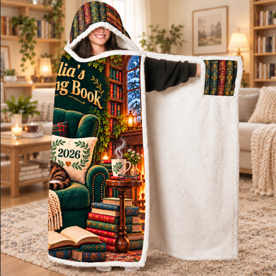 Mom's Reading Nook - Personalized Hooded Blanket, Gift For Book Lovers