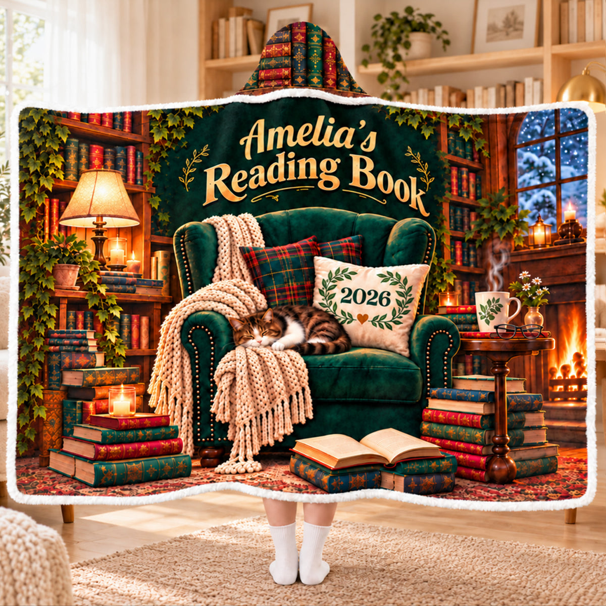 Mom's Reading Nook - Personalized Hooded Blanket, Gift For Book Lovers