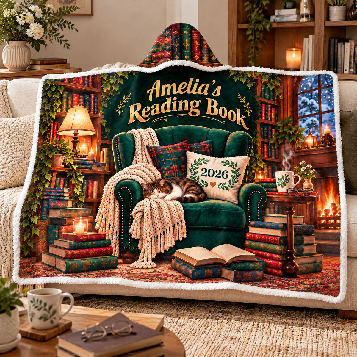 Mom's Reading Nook - Personalized Hooded Blanket, Gift For Book Lovers