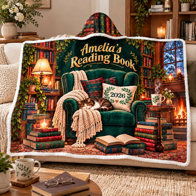 Mom's Reading Nook - Personalized Hooded Blanket, Gift For Book Lovers