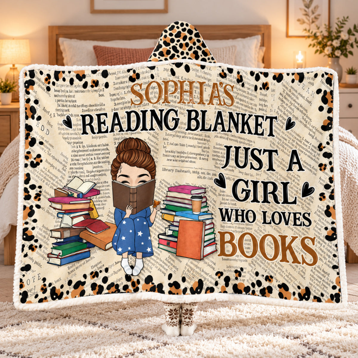 Bookworm Who Loves Book - Personalized Wearable Hooded Blanket, Custom Name Cozy Throw Blanket, Gift for Book Lovers