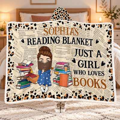 Bookworm Who Loves Book - Personalized Wearable Hooded Blanket, Custom Name Cozy Throw Blanket, Gift for Book Lovers