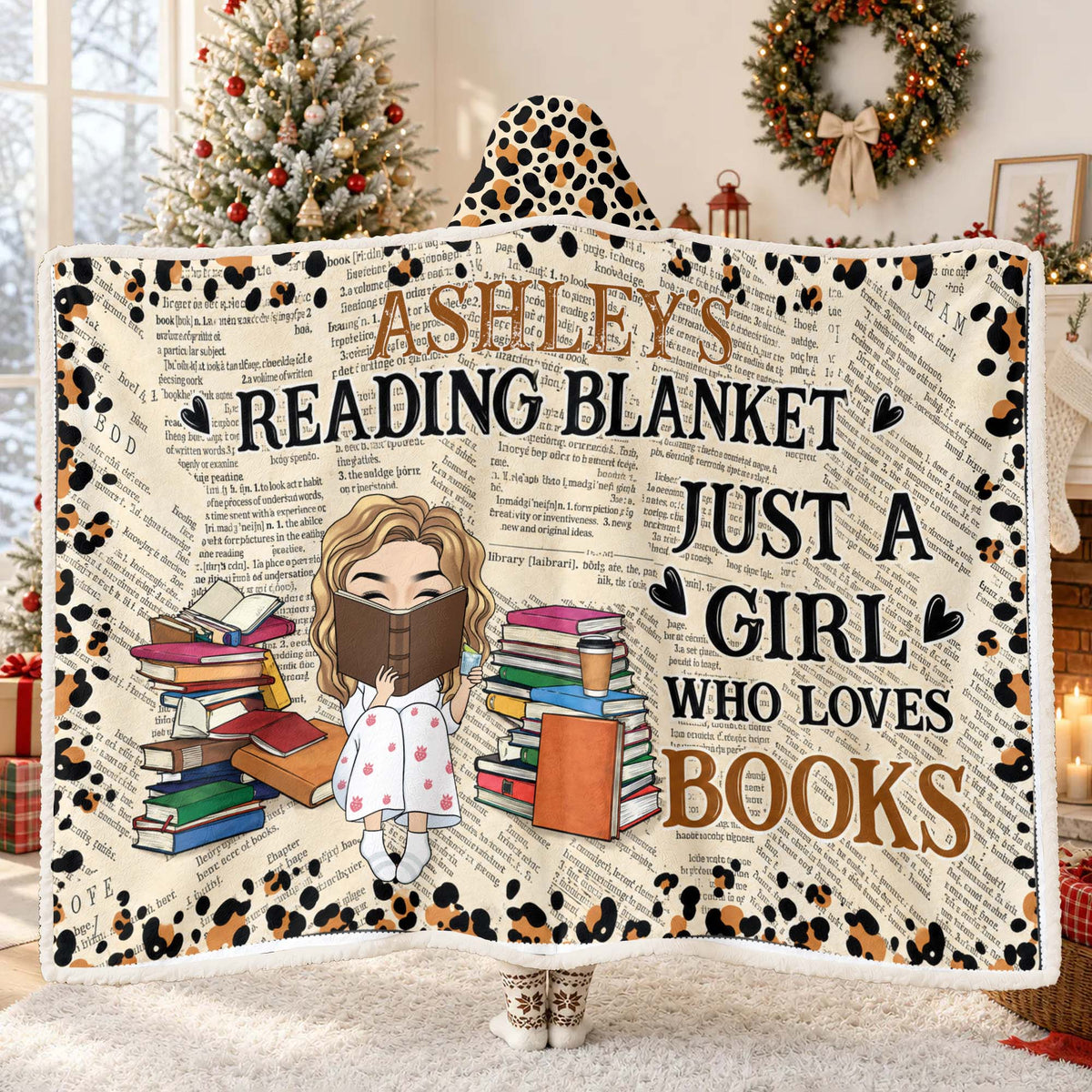 Bookworm Who Loves Book - Personalized Wearable Hooded Blanket, Custom Name Cozy Throw Blanket, Gift for Book Lovers