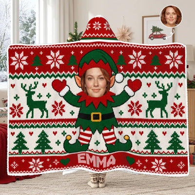 Santa's Cutest Little Helper - Personalized Wearable Hooded Blanket, Custom Photo and Name Kid Blanket, Gift for Children