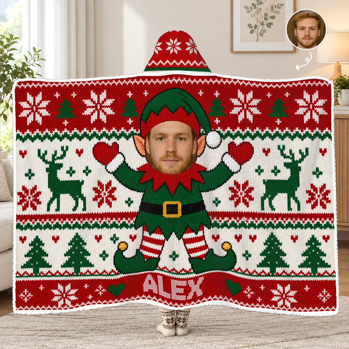 Santa's Cutest Little Helper - Personalized Wearable Hooded Blanket, Custom Photo and Name Kid Blanket, Gift for Children