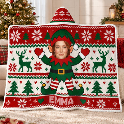 Santa's Cutest Little Helper - Personalized Wearable Hooded Blanket, Custom Photo and Name Kid Blanket, Gift for Children
