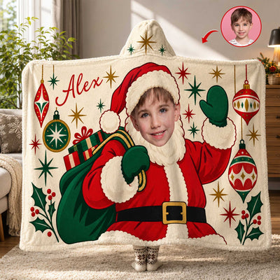 Making Christmas Extra Special - Personalized Hooded Blanket, Custom Santa Face & Name, Cozy Holiday Gift