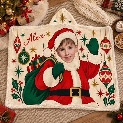 Making Christmas Extra Special - Personalized Hooded Blanket, Custom Santa Face & Name, Cozy Holiday Gift