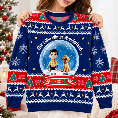 A Snow Globe Full of Christmas Joy - Personalized Wool Sweater, Cute Christmas Snow Globe Gift, Dog Lover Holiday Apparel, Ugly Sweater Party Outfit