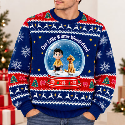 A Snow Globe Full of Christmas Joy - Personalized Wool Sweater, Cute Christmas Snow Globe Gift, Dog Lover Holiday Apparel, Ugly Sweater Party Outfit