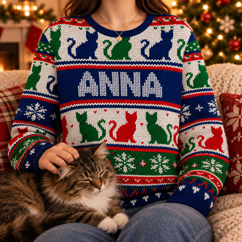 Cats Make Christmas Purrfect - Personalized Wool Sweater, Festive Cat Shirt, Ugly Christmas Sweater, Gift for Cat Lovers